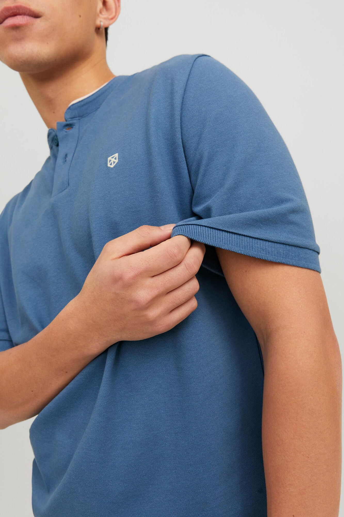 Camisa polo com gola mao - Azul
