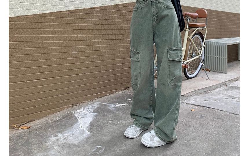 Gilmort - High Waist Washed Wide Leg Cargo Jeans