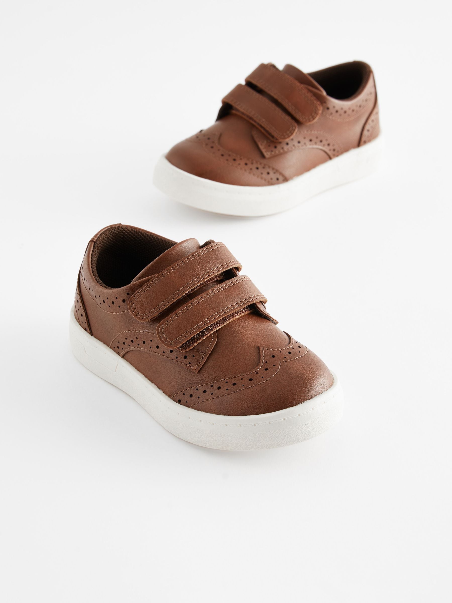 Lichtbruin - Brogue schoenen met klittenbandsluiting