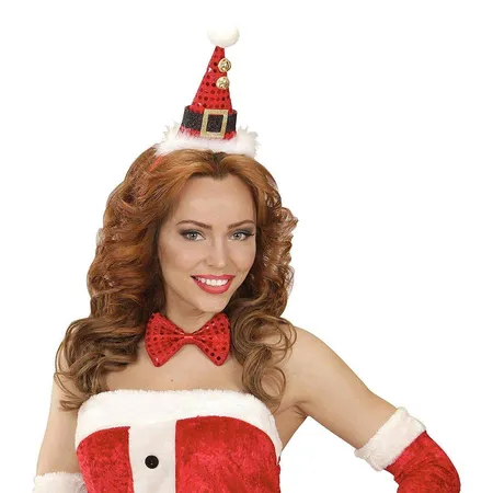 Widmann Mini Weihnachtsmannhut mit Glöckchen und Fliege