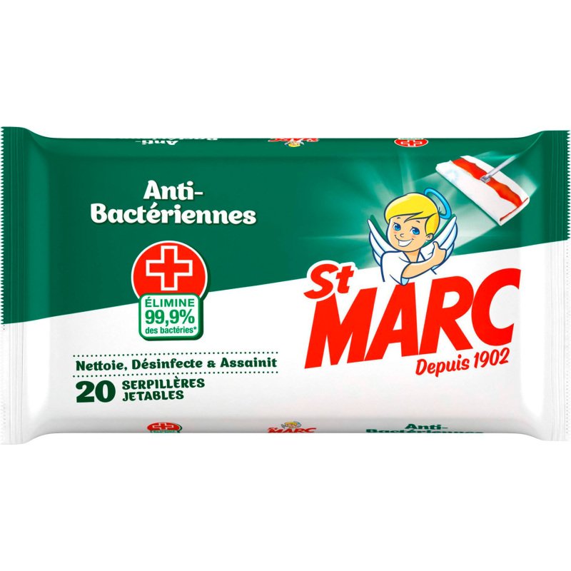 Serpillières nettoyantes et désinfectantes St Marc Anti-bactériennes - Paquet de 20