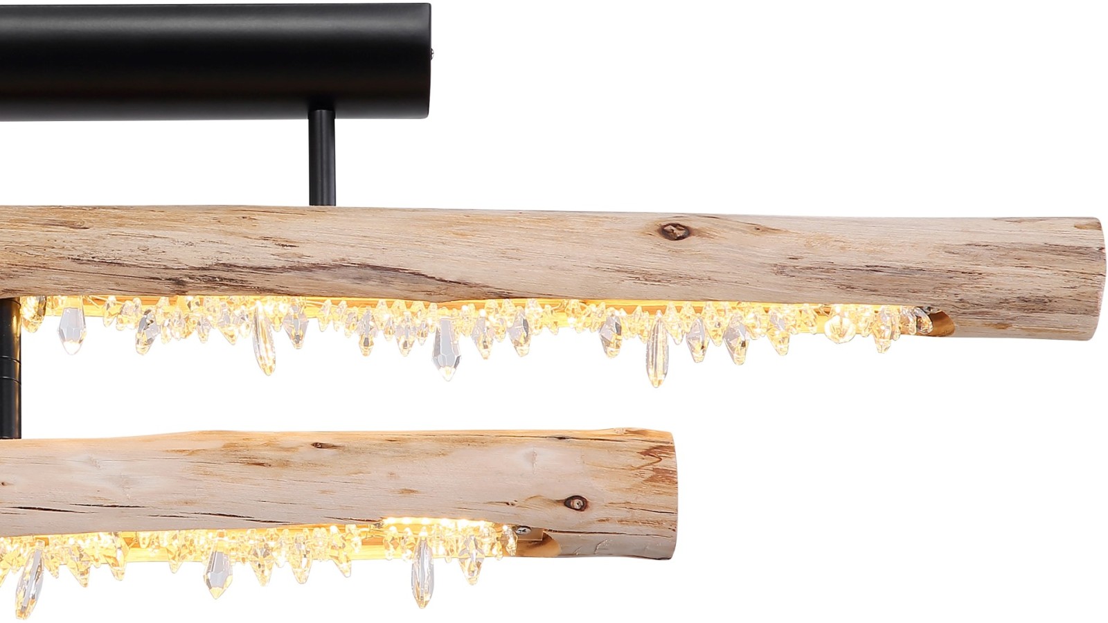LED-Deckenleuchte - schwarz matt - Holzoptik - Acrylkristalle