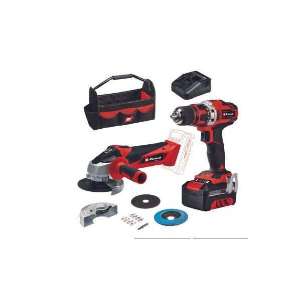Einhell Conjunto de Berbequim sem fio TE-CD 18/40 Li   Rebarbadora angular sem fio TC-AG 18/115 Li