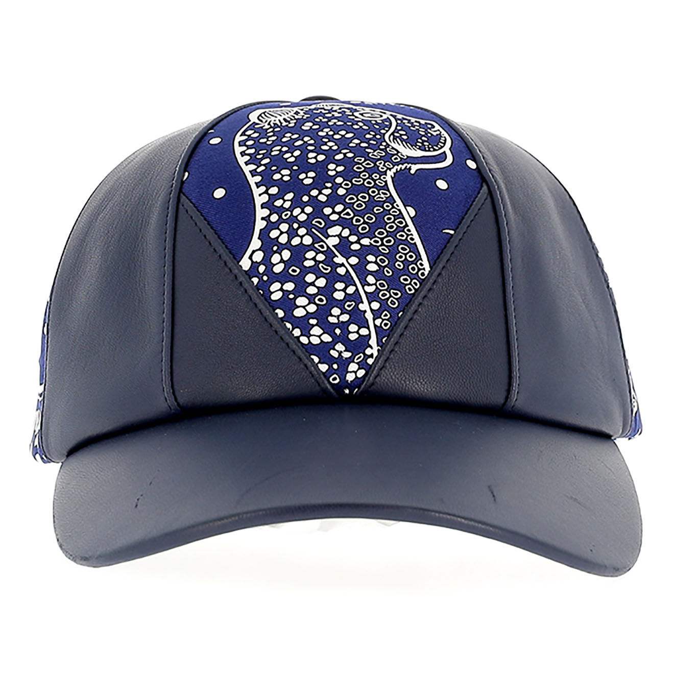 Hermès Casquette en Cuir & Soie bleue - Neuf sans étiquette