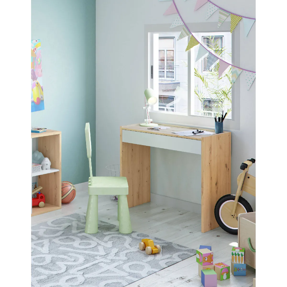 Alter Bureau avec tiroir - Chêne/Blanc