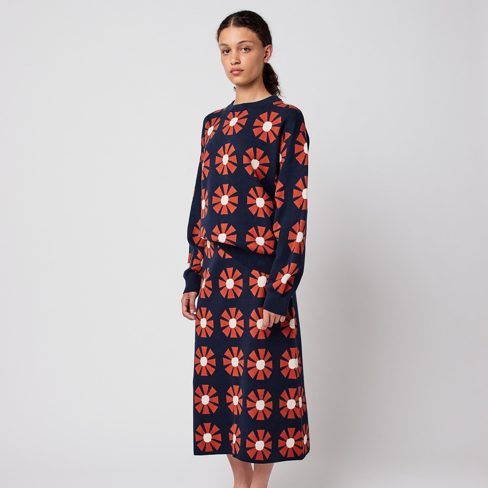 Adult Rock Flower Jacquard Midi Navy Blue