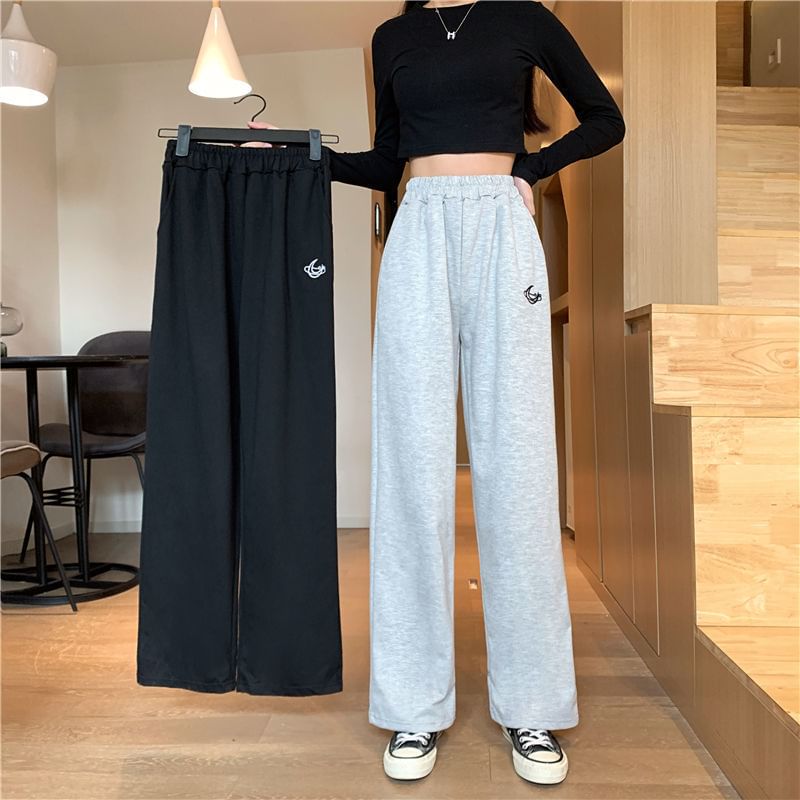 Sisyphi - High Rise Moon geborduurde wijde broek