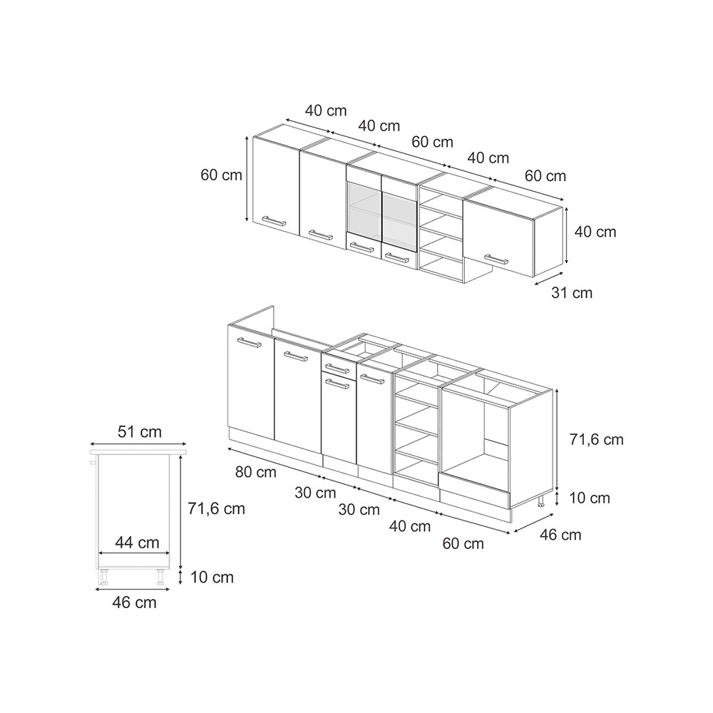 Vicco Küchenzeile R-Line Solid Weiß Blau Grau 240 cm modern Küchenschränke Küchenmöbel