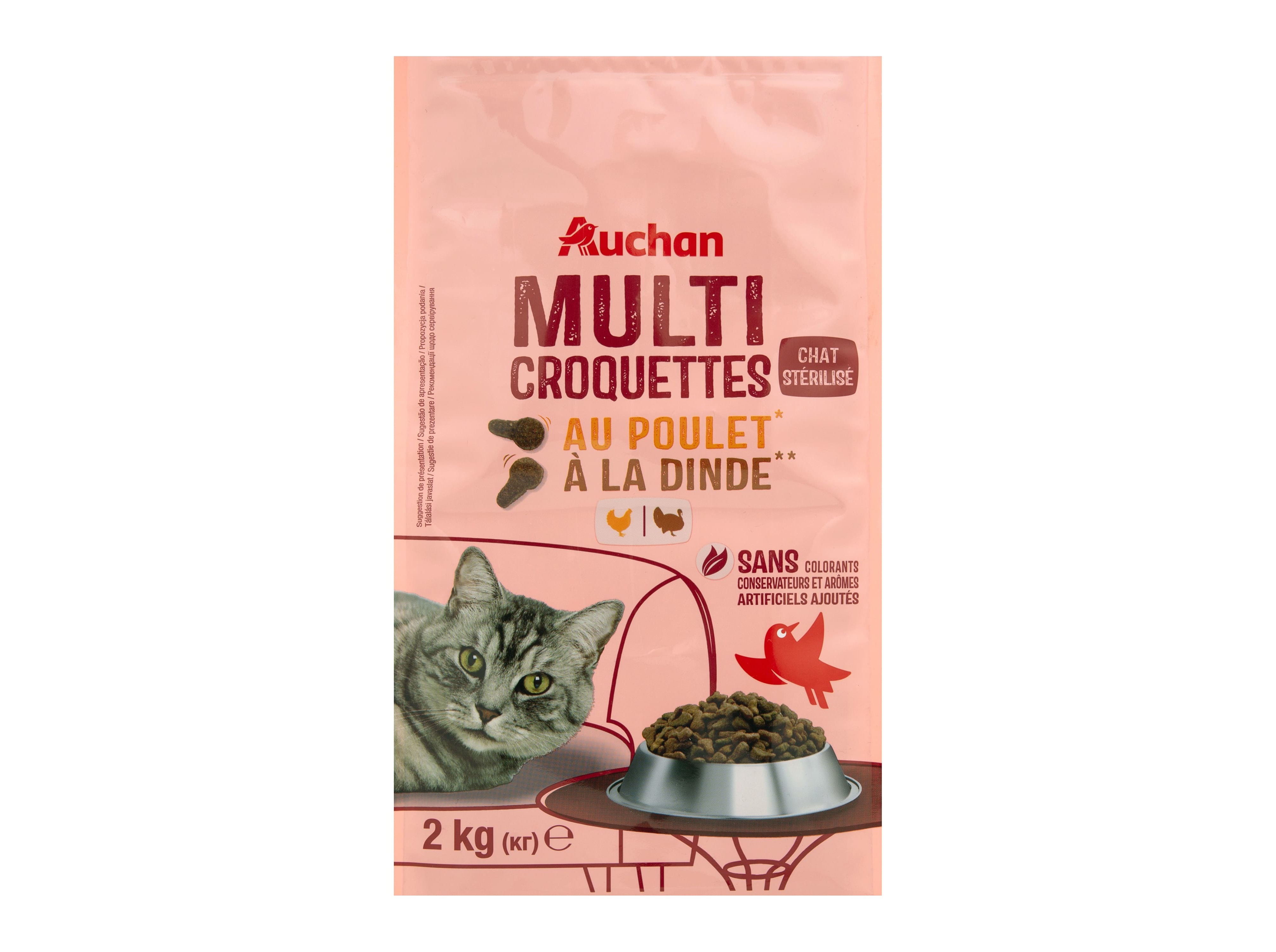 RAÇÃO PARA GATO AUCHAN ESTERILIZADO COM FRANGO E COM PERU 2KG
