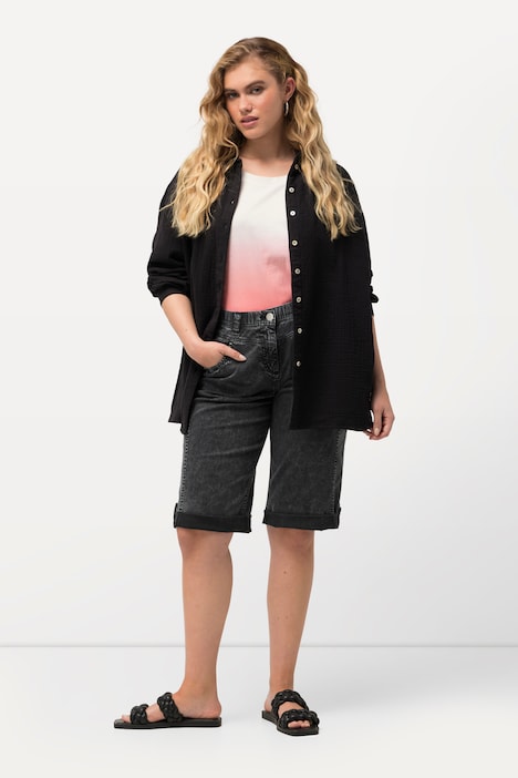 Jeans-Bermuda, Used-Look, gerades Bein, Elastikbund