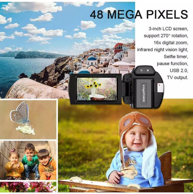 Videokamera 4K/48MP/16x Zoom/IR nattesyn/fjernbetjening/32GB kort