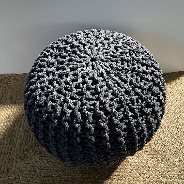 Pouf tricot Ornami l.40 x H.30 cm gris