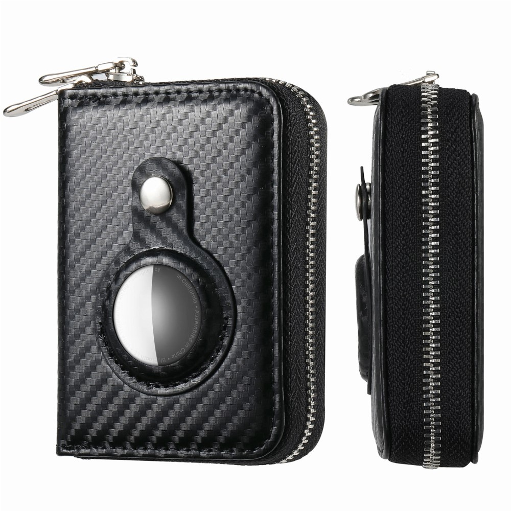 (12.7x11.1x3.6cm) Apple AirTag Wallet Mini Kreditkarten Portemonnaie Leder Etui Geldbörse (RFID Schutz) - Schwarz / Carbon