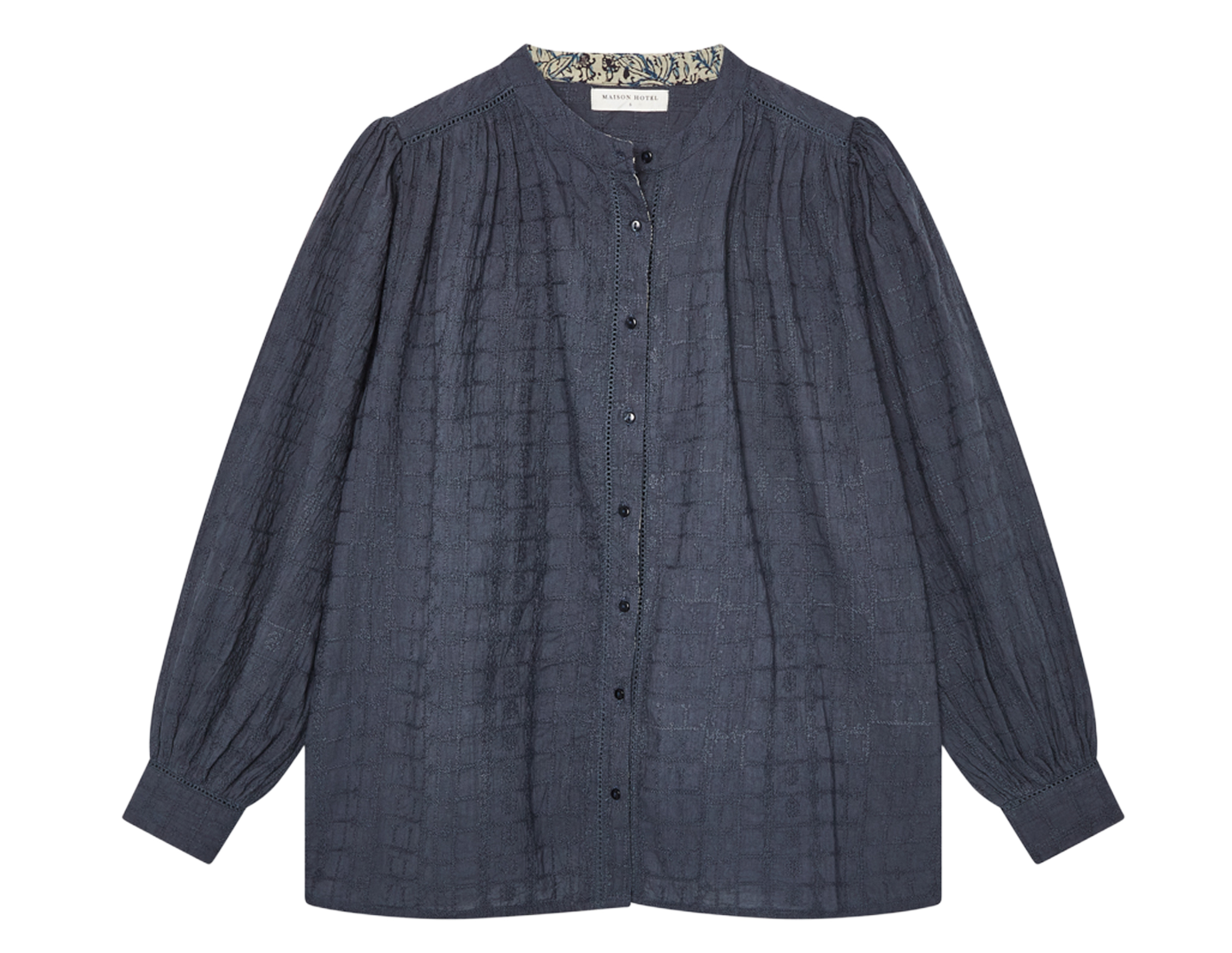DELACROIX FERDINAND - Blouse col rond brodée en coton | Bleu