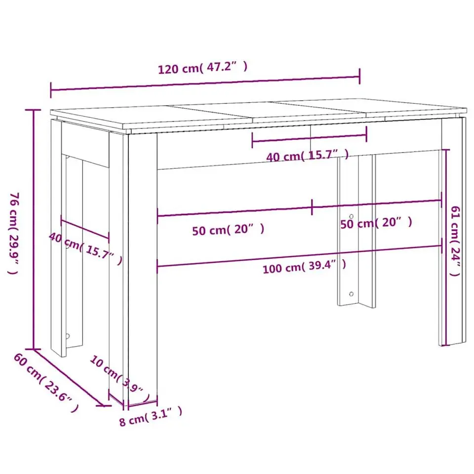 vidaXL - Eettafel - 120x60x76 - cm - bewerkt - hout - wit