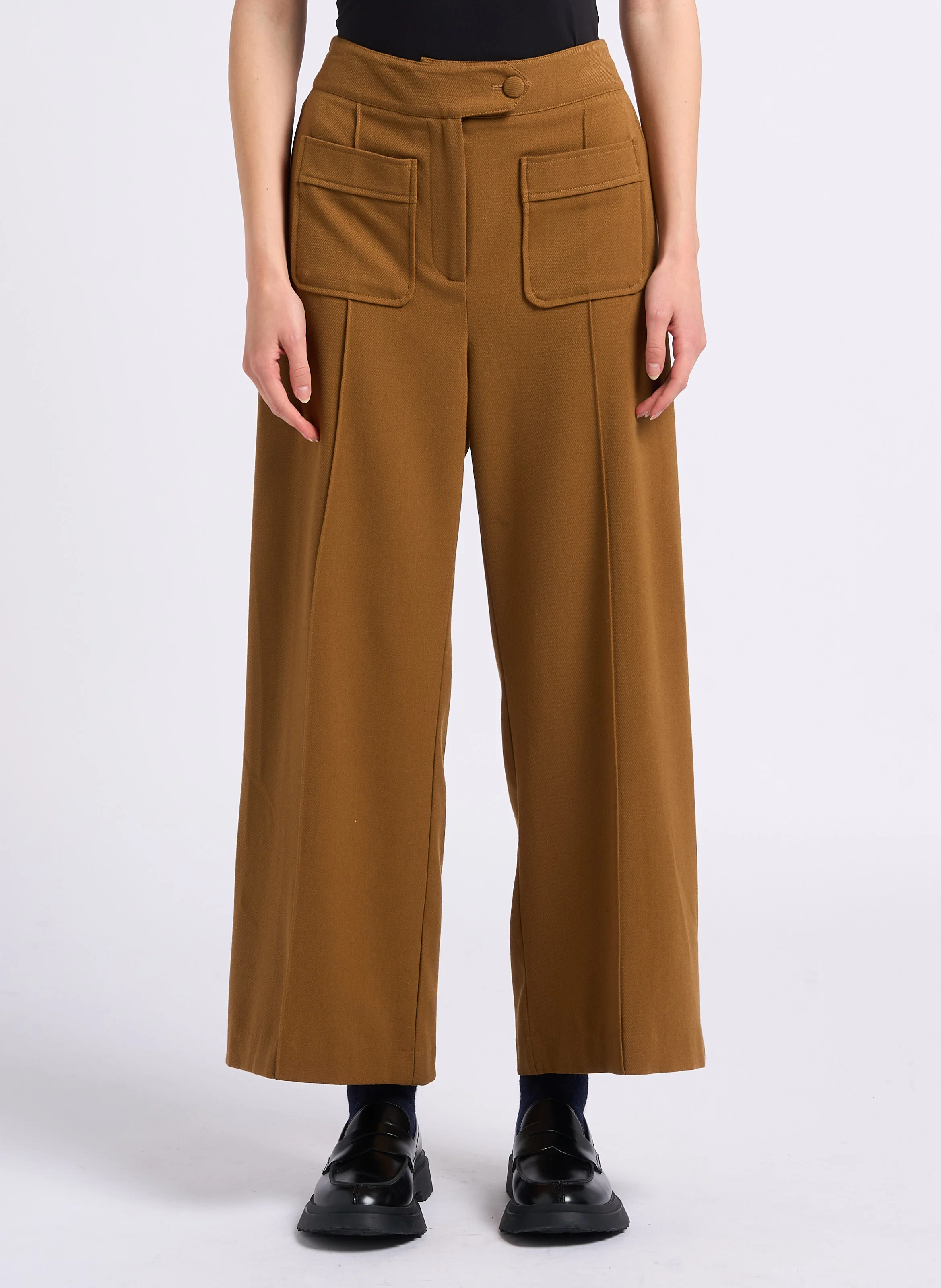 JERRY - Pantalon large taille haute | Marron