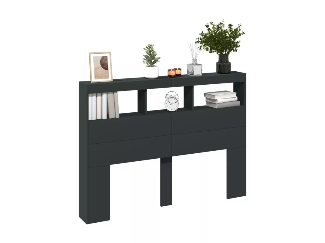 Armoire tête de lit avec LED noir 140x17x102 cm