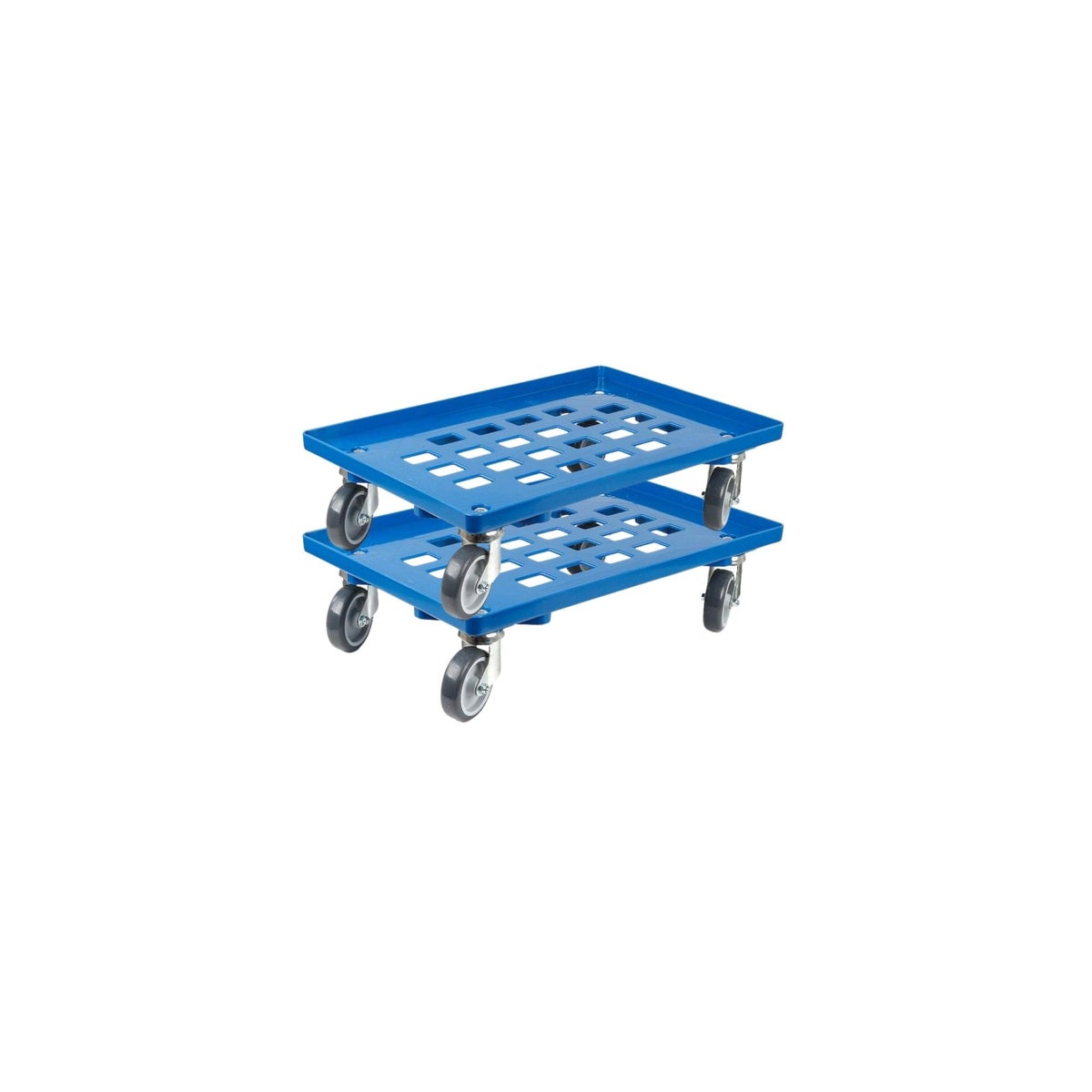 PROREGAL Voordeelset 2x Transportwagens voor Euroboxen 60 x 40 cm met Rubberen Wielen, Blauw, Rooster, 2 Zwenkwielen en 2 Bokwielen, Draagvermogen 300 kg