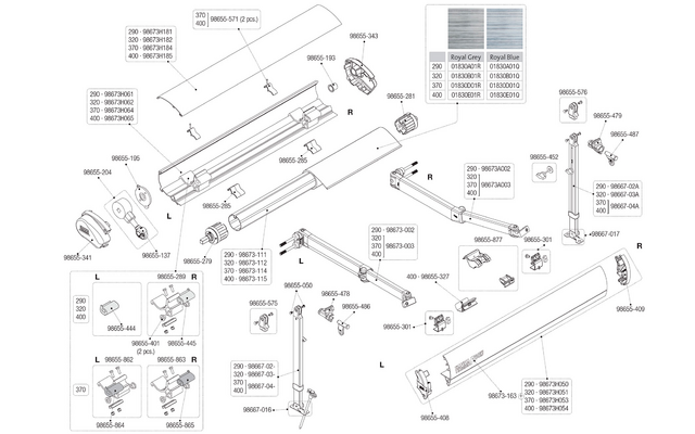 Fiamma Gelenkarm rechts für F65 S 260-290 Fiamma Artikelnummer 98673A002
