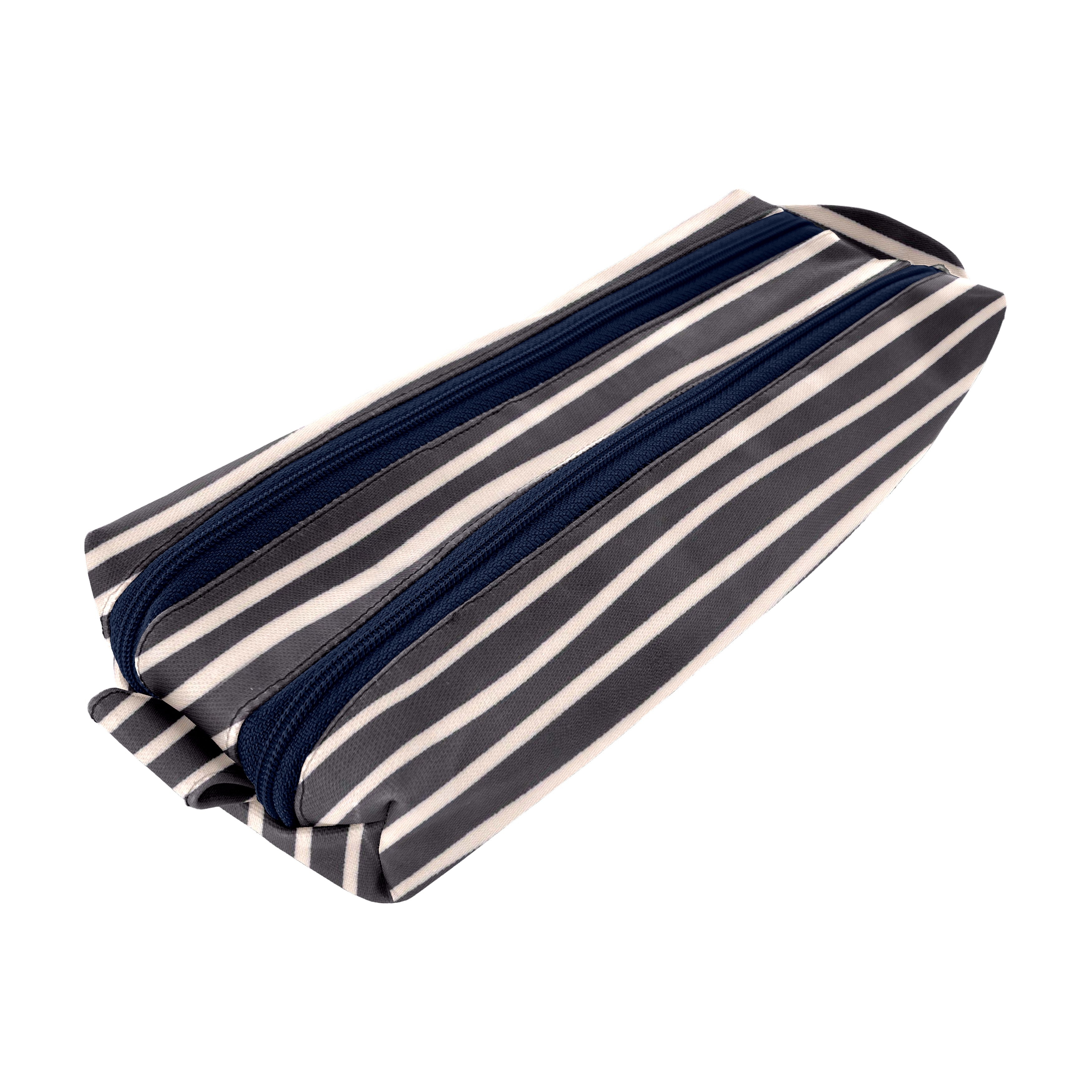 Trousse Double Compartiment Rayé Ivoire Marine