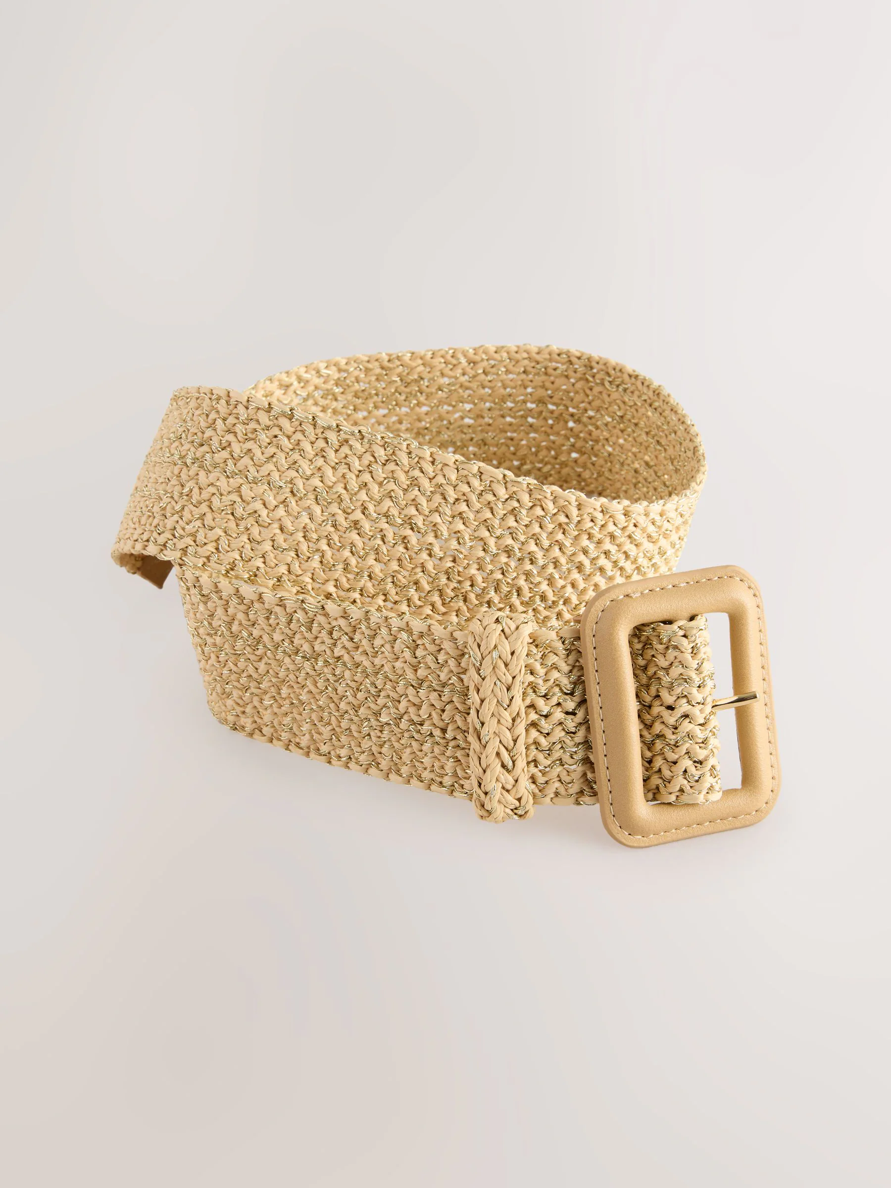 Naturel/goud - Wide Raffia Effect Belt