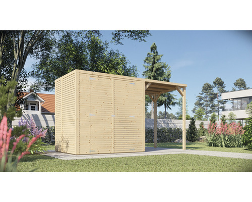 Bertilo Cubico 2 Plus Fineline Rhombus profiel tuinhuis, 373 x 170 cm, naturel