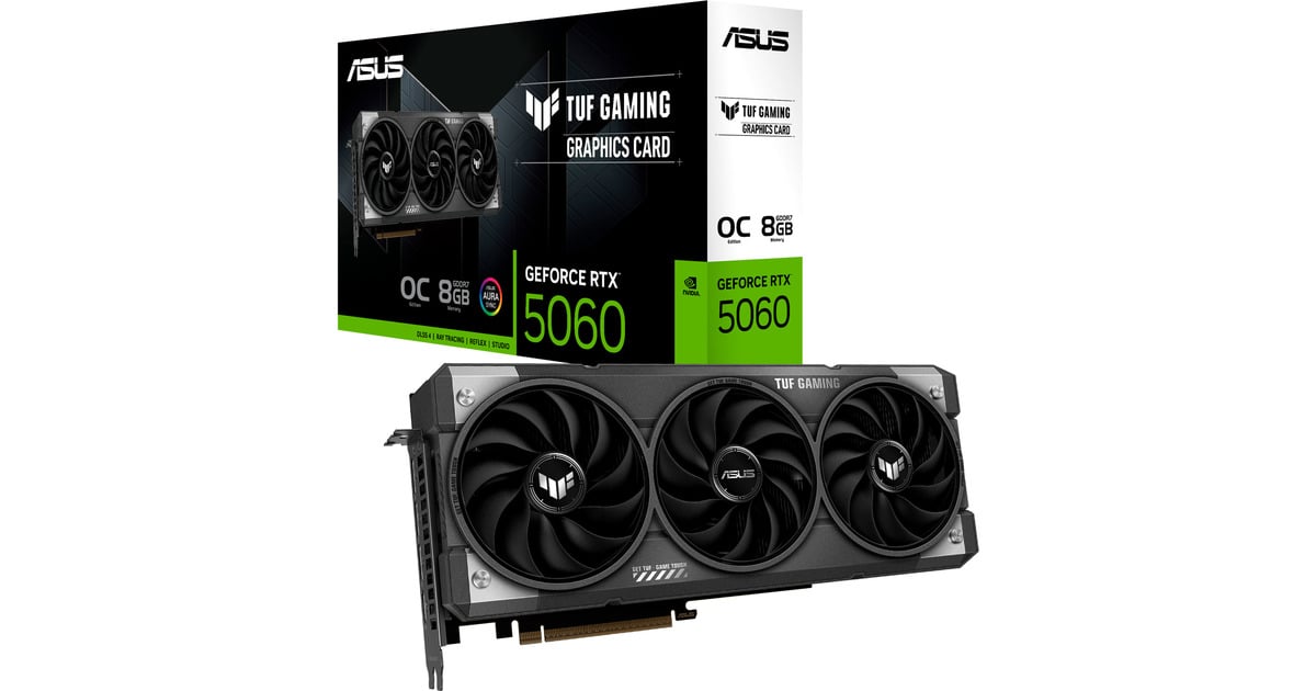 ASUSTUF Gaming GeForce RTX 5060 OC grafische kaart  (3x DisplayPort, 1x HDMI 2.1, DLSS 4)