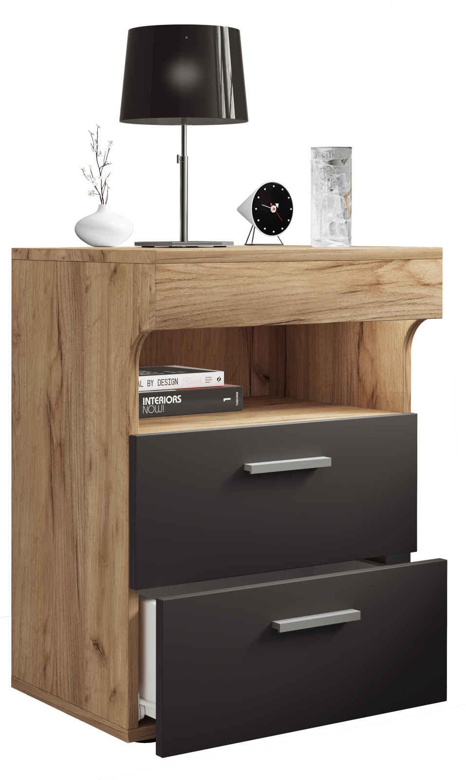 Nachttisch SLEPAL L - Honig Eiche-anthrazit - 2 Schubladen - 45 cm