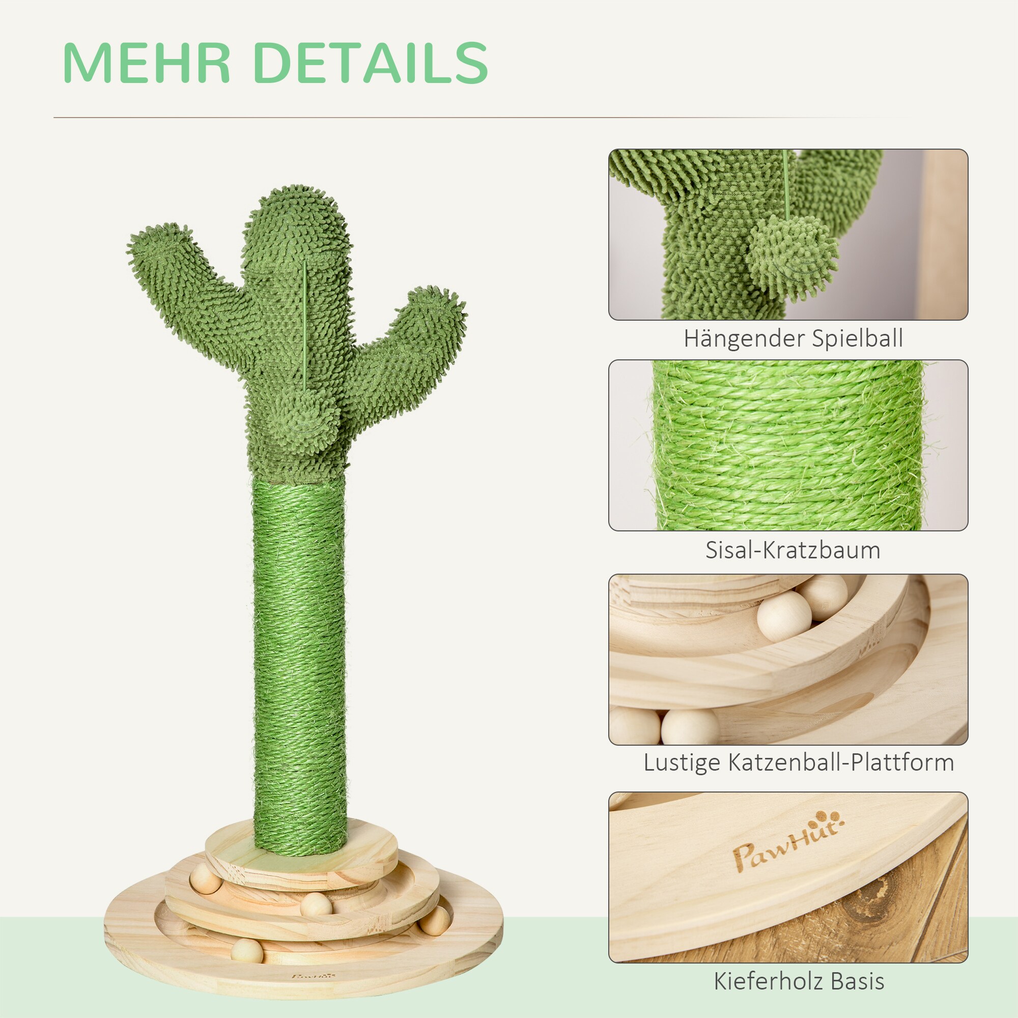 PawHut Kratzbaum mit Holzkugel-Spielzeug bunt 32L x 32B x 60H cm