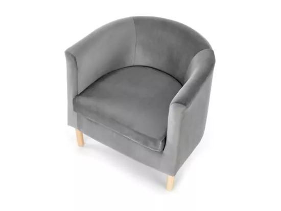 Fauteuil lounge en velours gris avec pieds en bois massif KELEN
