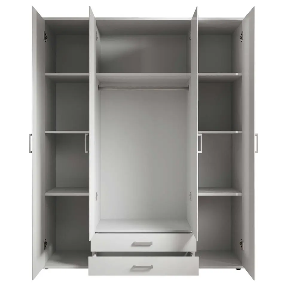 Kledingkast Daniela 160cm met 4 deuren 2 lades & spiegel - wit