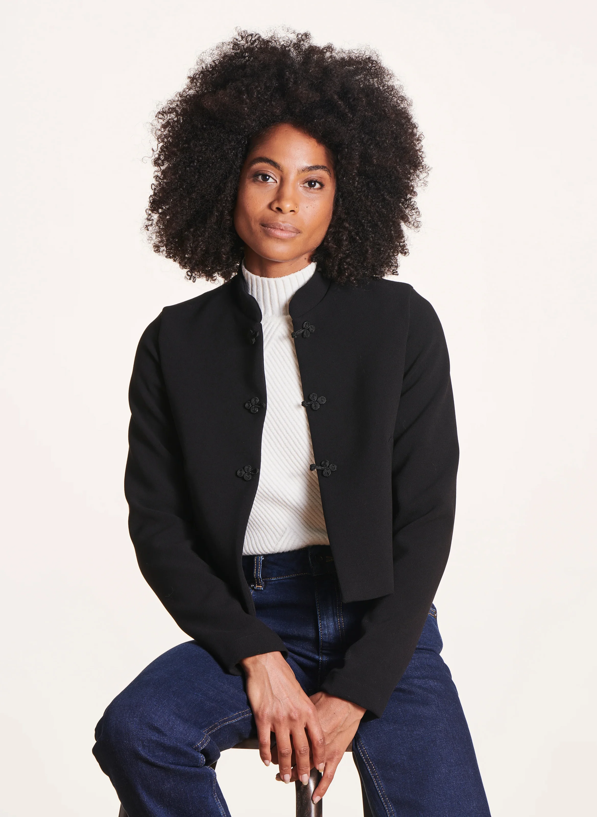 Veste courte droite col mao | Noir