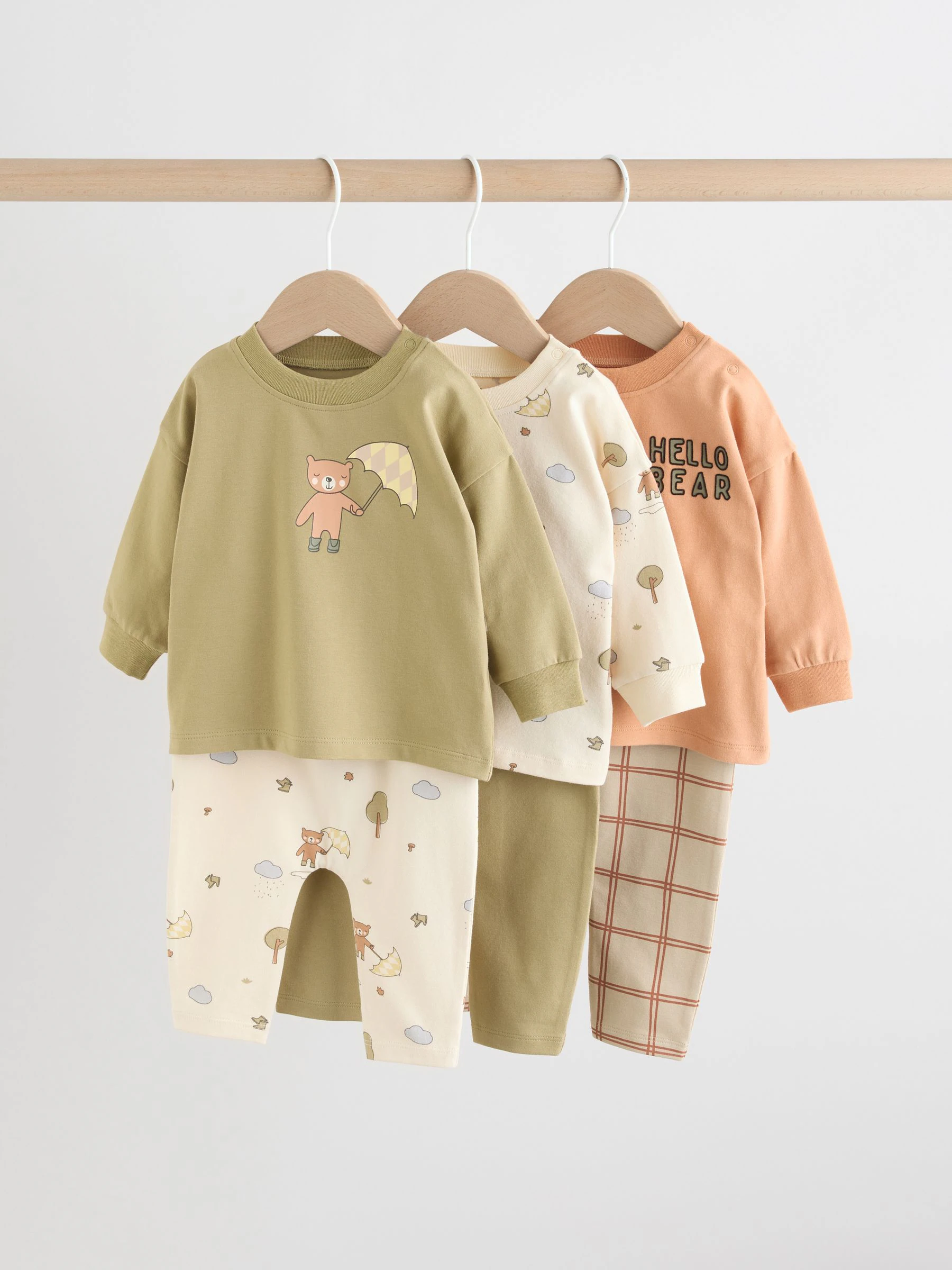 Khaki/Lichtbruin Hello Bear - Tops en Leggings 6 -delige babyset (0mnd-3jr)
