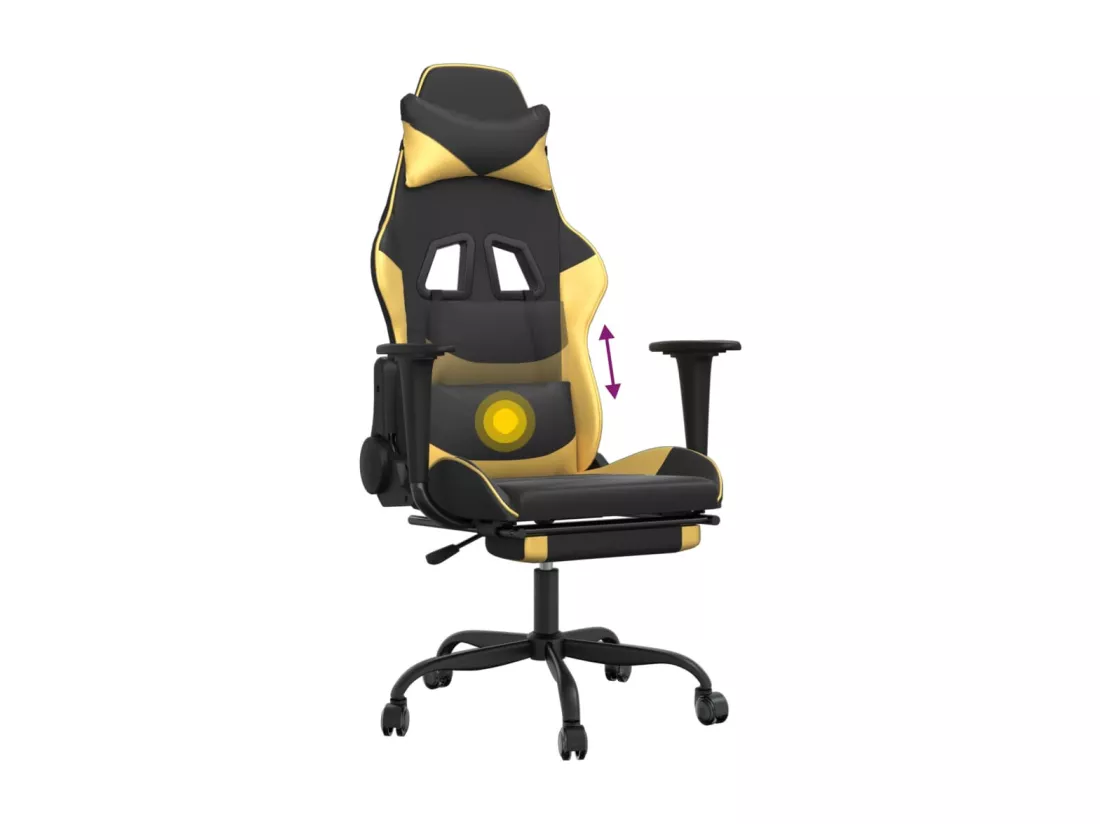 Chaise de jeu de massage avec repose-pied Noir&Doré Similicuir