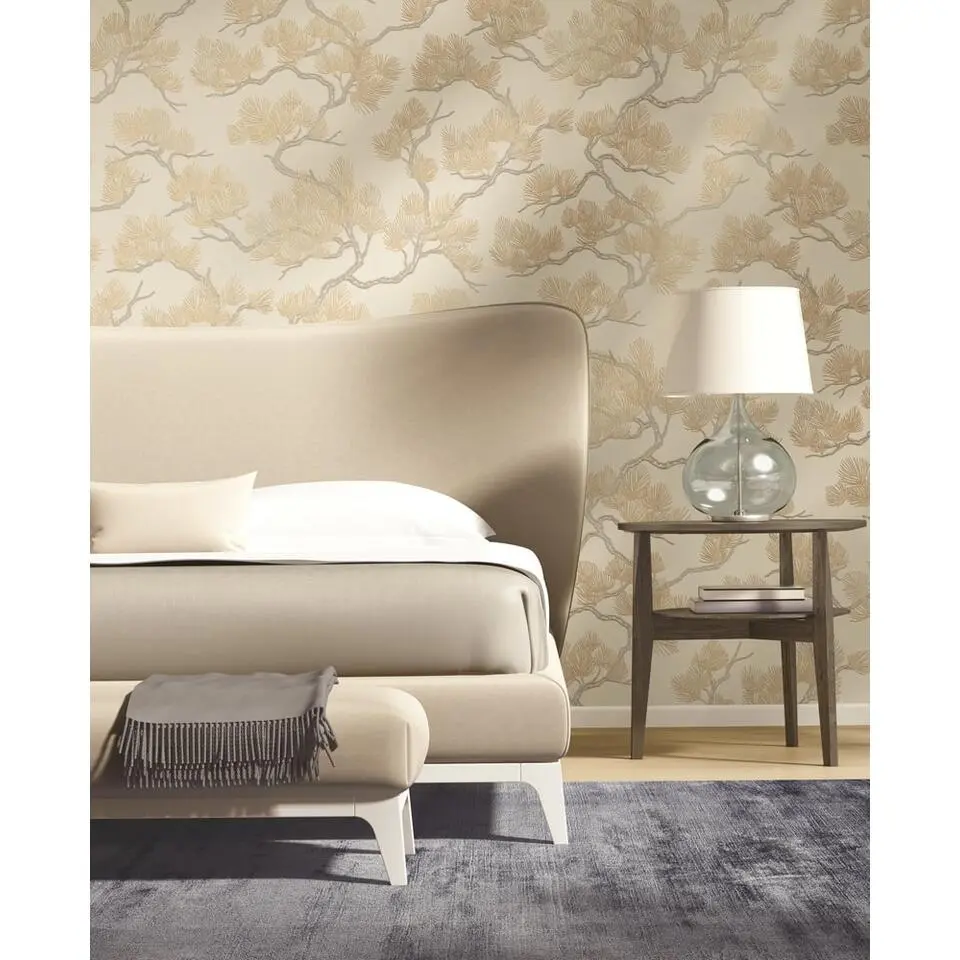 Dutch Wallcoverings Vliesbehang Wall Fabric pine tree - crème - 10,05m x 53cm
