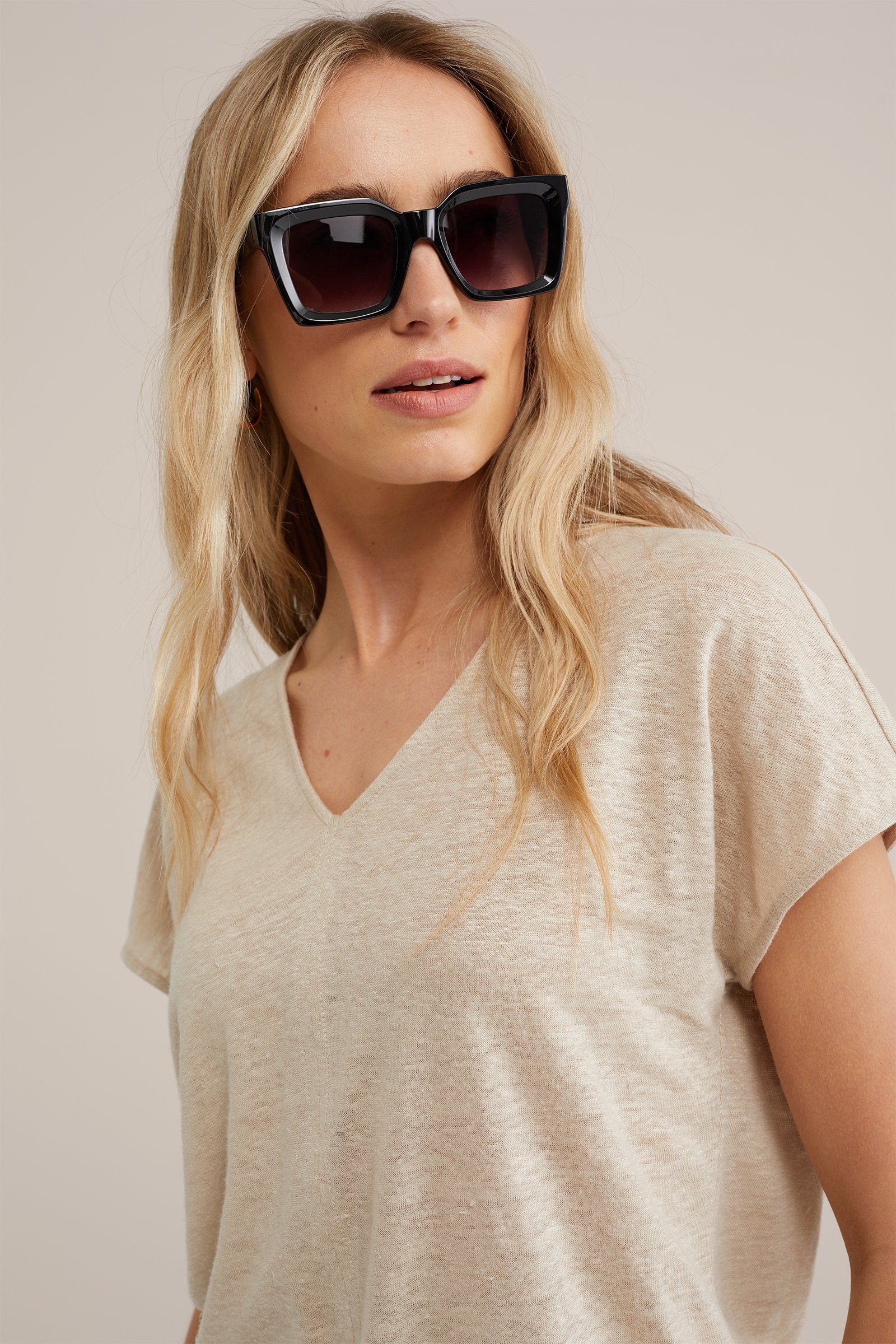 T-shirt van linnen WE Fashion Beige