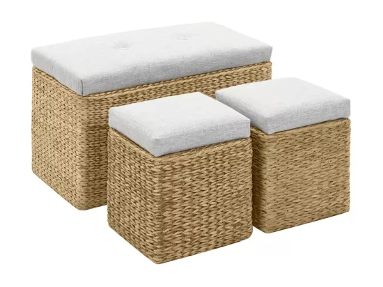 Banc avec 2 poufs Jacinthe d'eau Gris