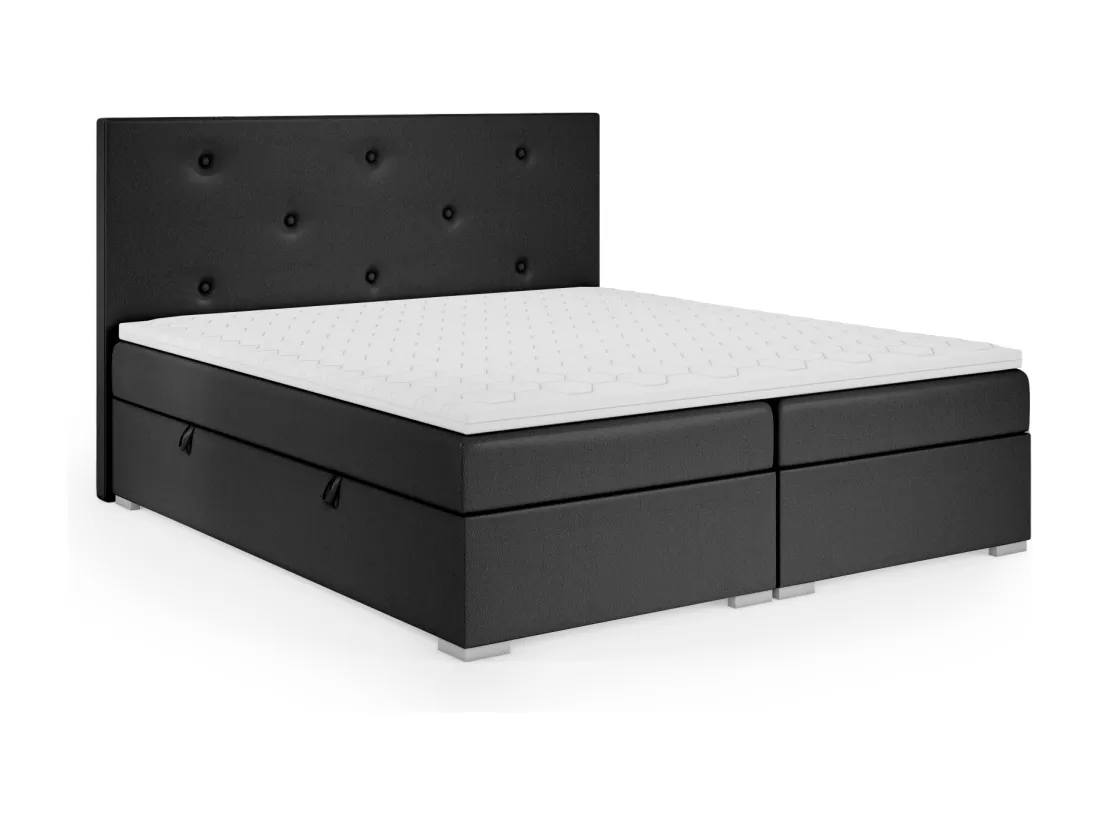Lit Boxspring avec tiroirs de lit, Coffre de lit Topper Atlanta 140x200 cm, Soft 11 (Noir)