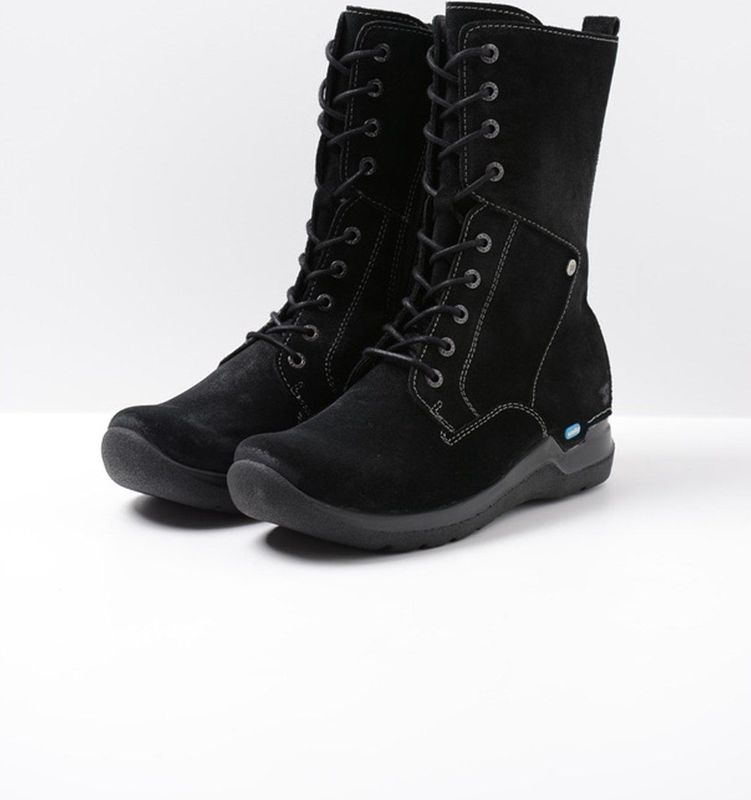 Wolky Hoge veterschoenen Zigzag zwart suede