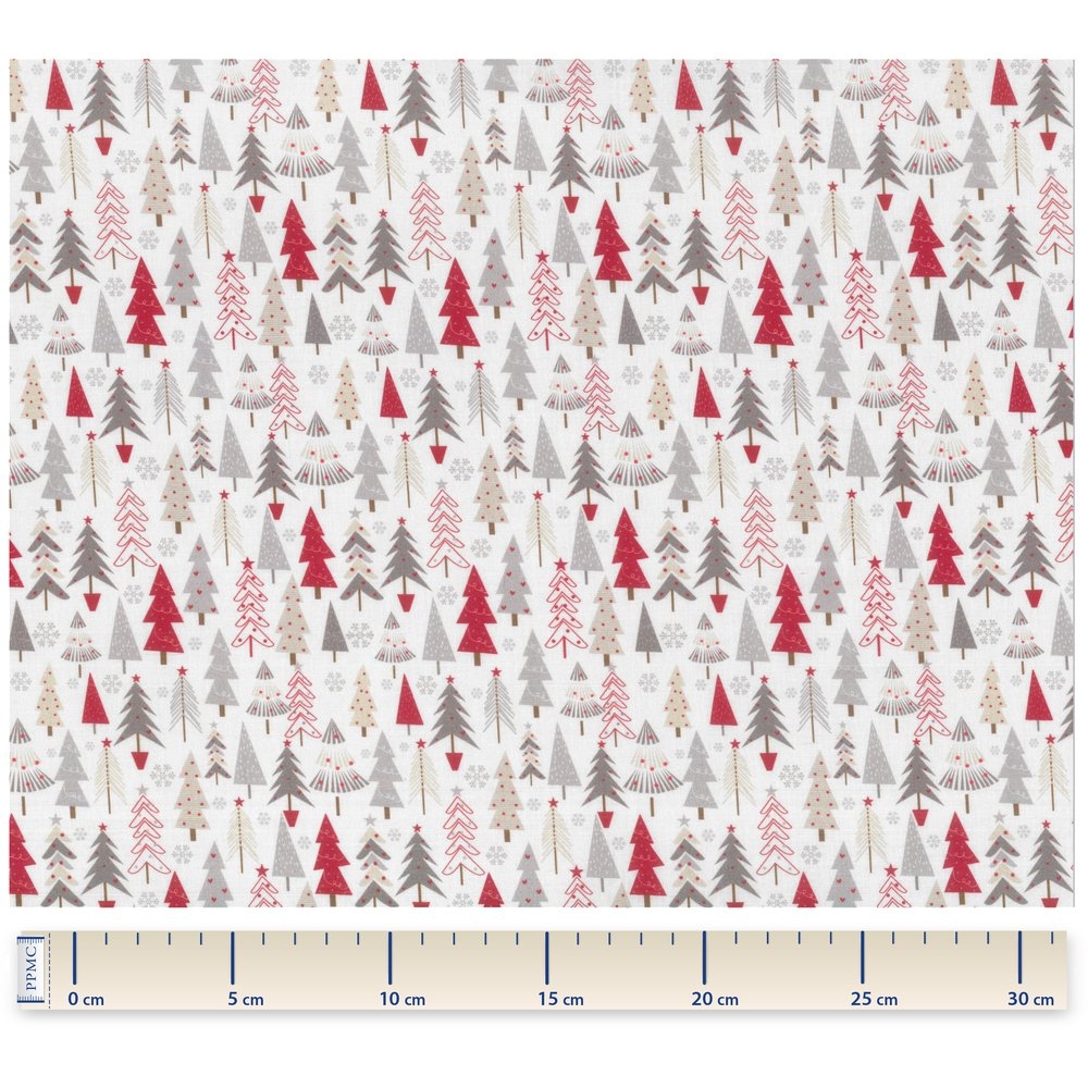 Coupon Tissu 50 Cm Sapin Gris Rouge Ex1113