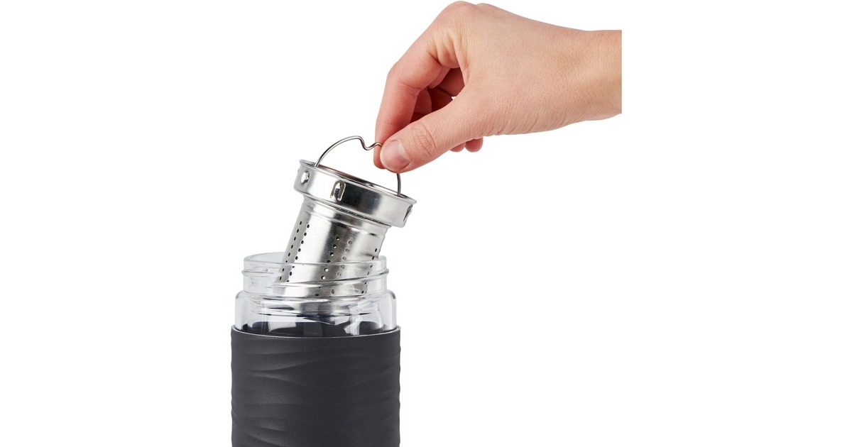 EmsaTea Mug Thermosbeker 0,4 Liter  (Zwart/transparant, Glas, schroefdop)