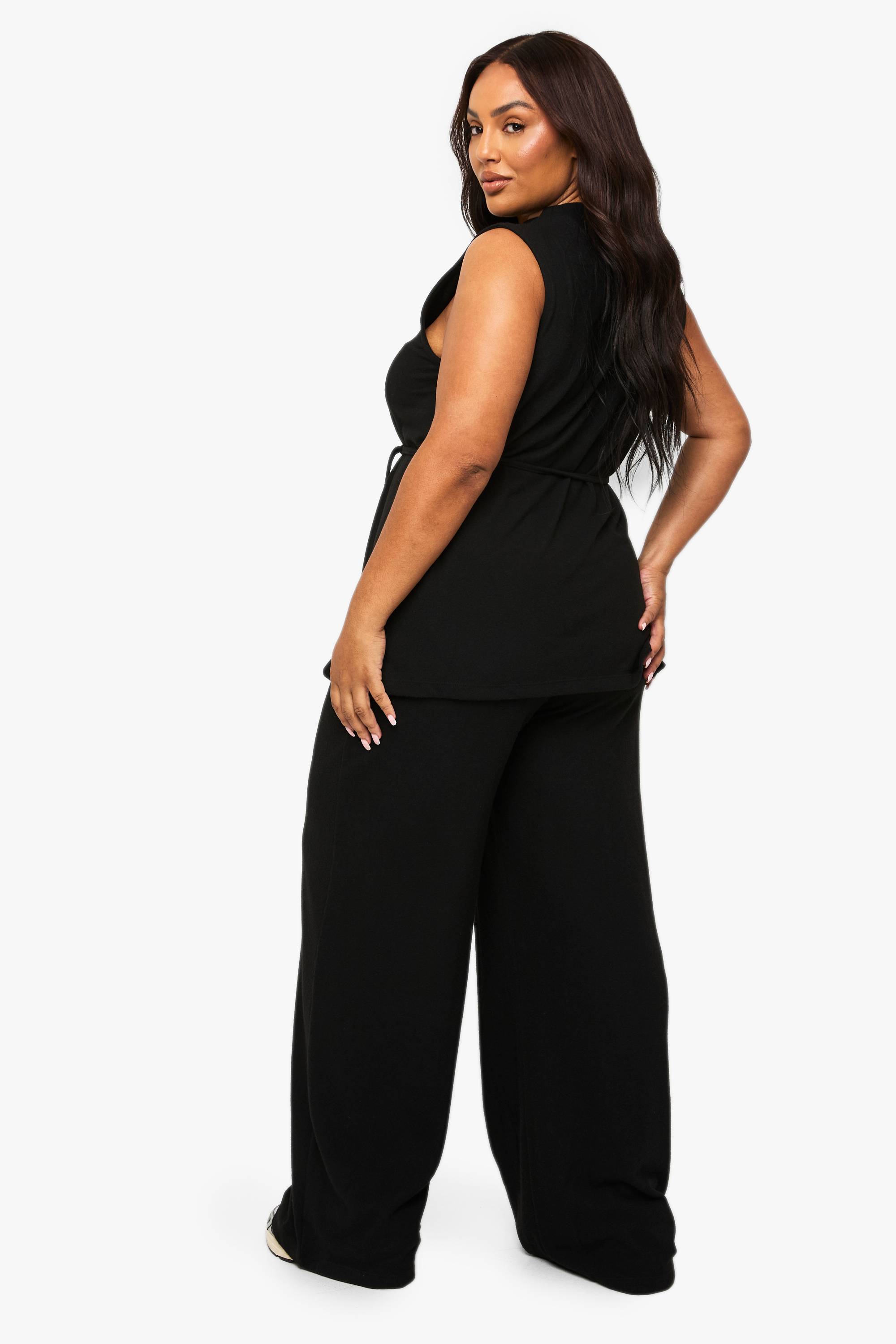 boohoo Ensemble Grande Taille Tunique Brossée Avec Ceinture À Nouer Et Pantalon Large