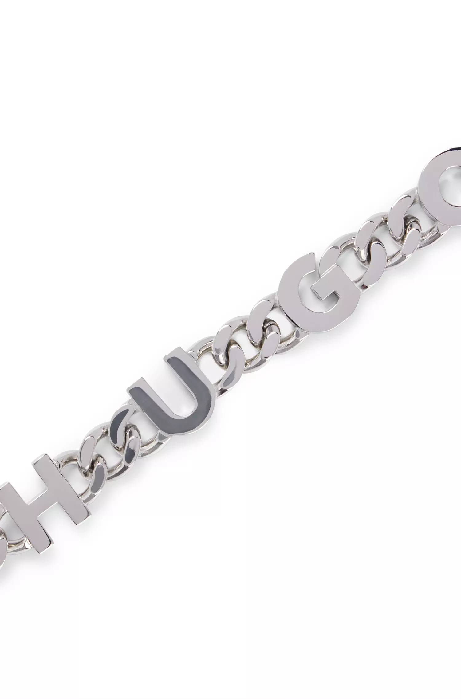 Bracelete HUGO com corrente vermelha e logotipo em letras.