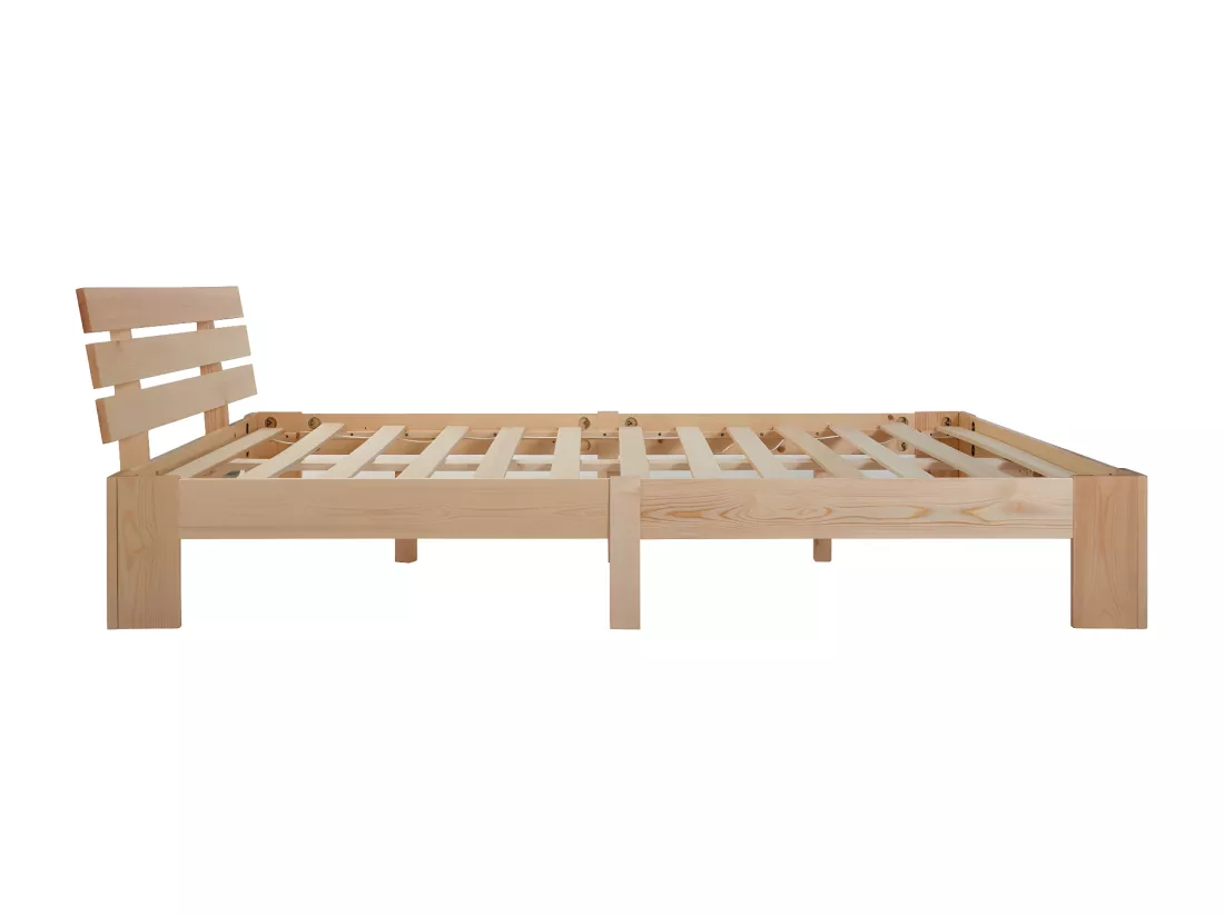 Lit adulte en bois massif avec sommier à latte - 140x200 cm - naturel