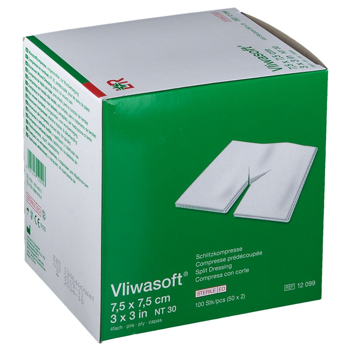Vliwasoft® Schlitzkompresse 7,5 cm x 7,5 cm 4lagig steril