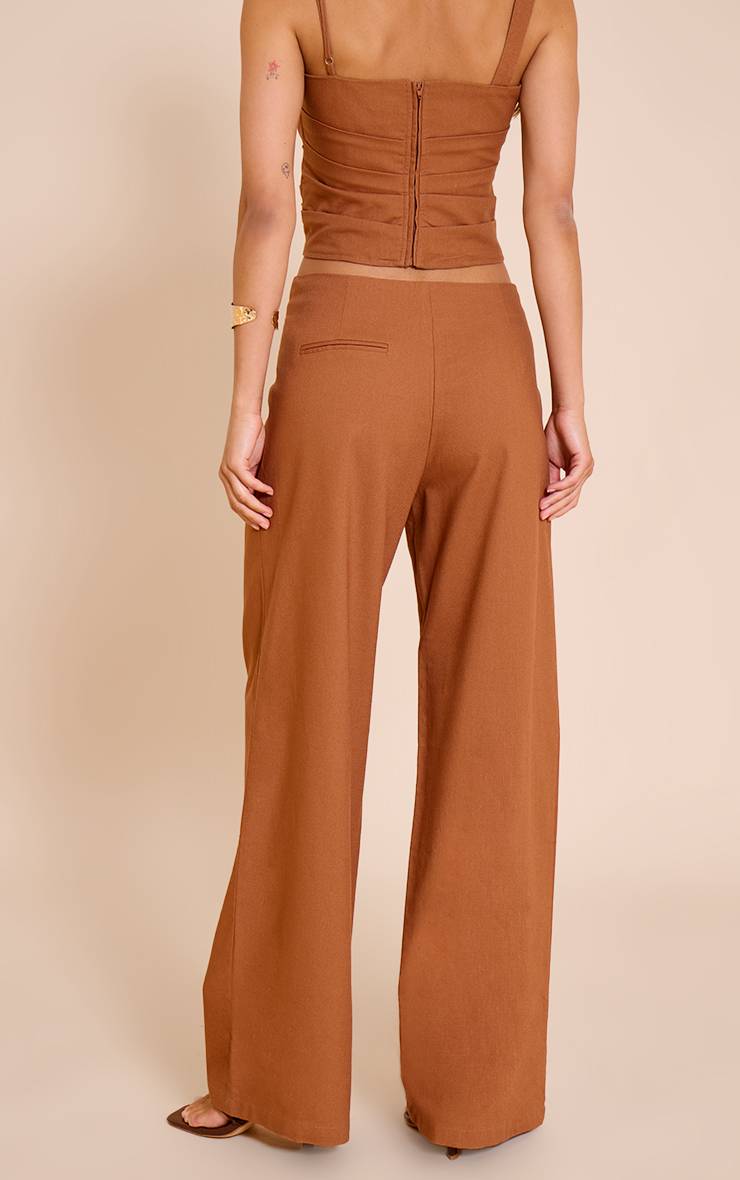 Chesnut Pantalon Droit Taille Mi-haute En Tissu Tissé
