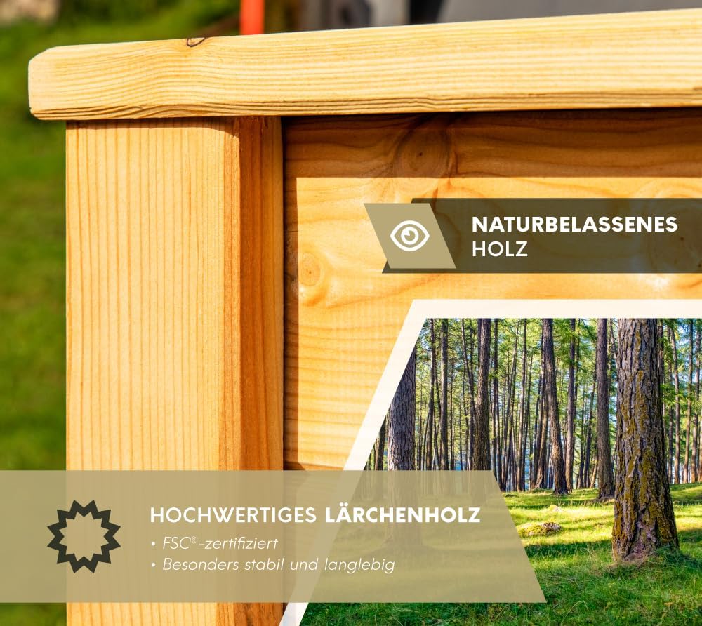 WESTMANN Hochbeet aus Lärchenholz | 130x65x84 cm Natur | Kräuterbeet für den Außenbereich | Holzhochbeet zum Bepflanzen von Gemüse & Kräutern