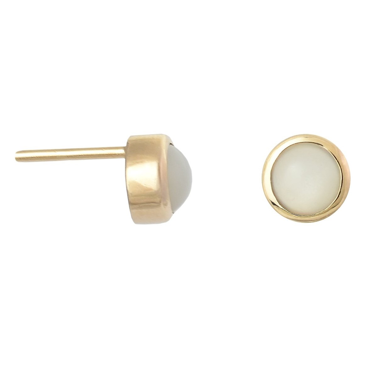 Boucles d'oreilles pierre de lune naturelle clou puce rond Plaqué or 750 3 microns