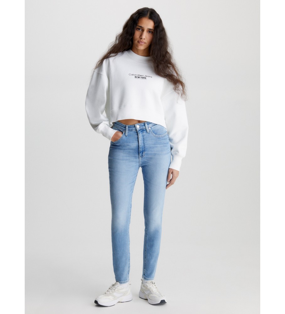 Calça jeans Calvin Klein de cintura alta super skinny até o tornozelo azul