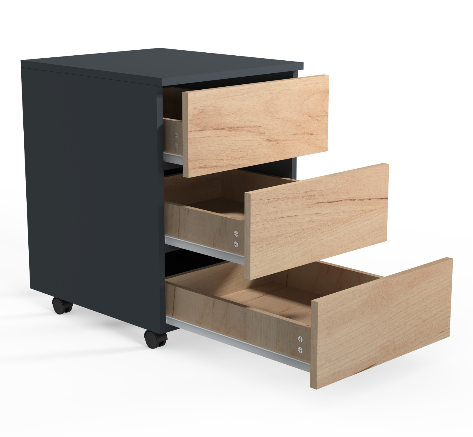 Rollcontainer DALOSA - anthrazit-Honig Eiche - 3 Schubladen - 39x45 cm